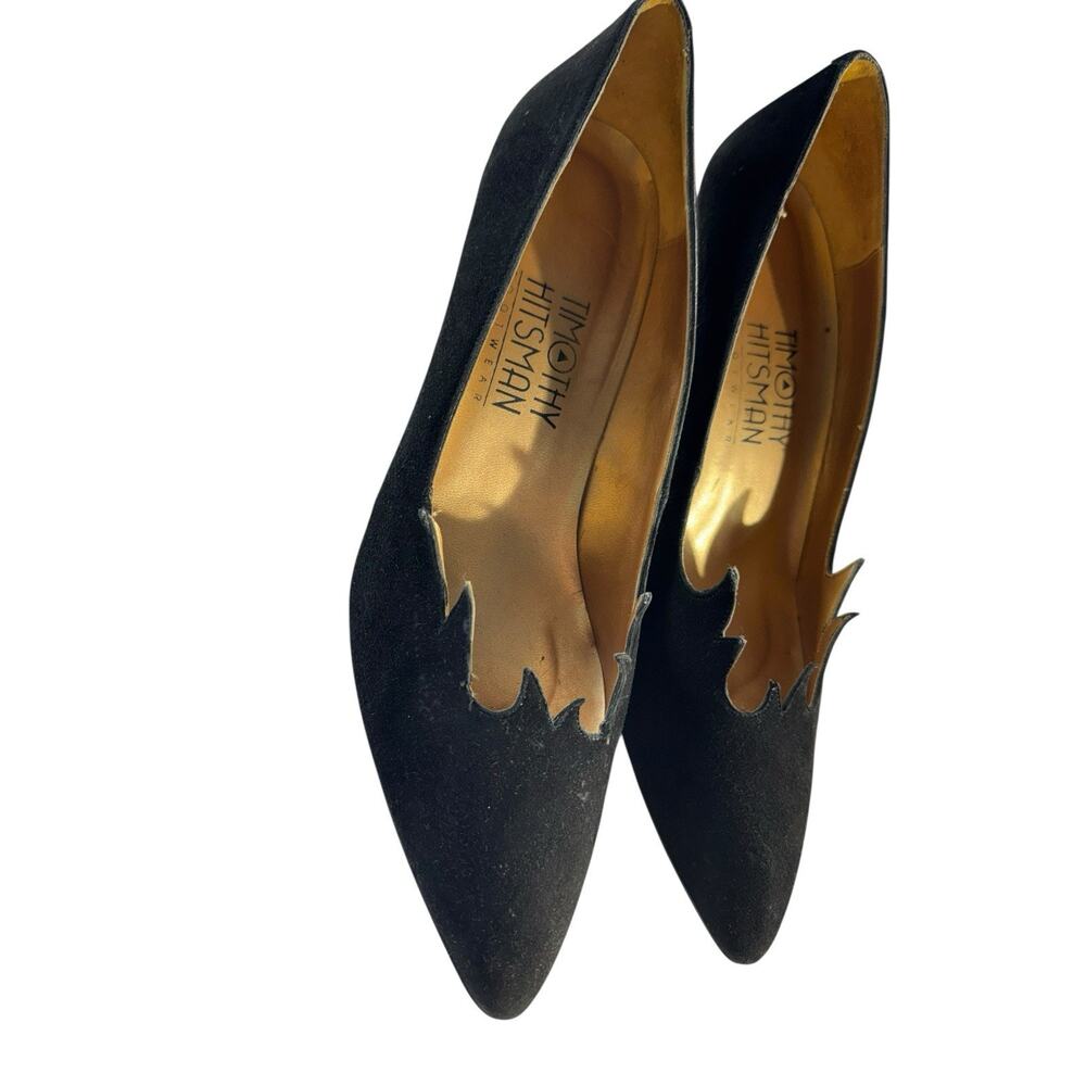 Vintage Timothy Hitsman Women Suede Leather Heels Scalloped Waves Black 6.5M - Picture 11 of 14